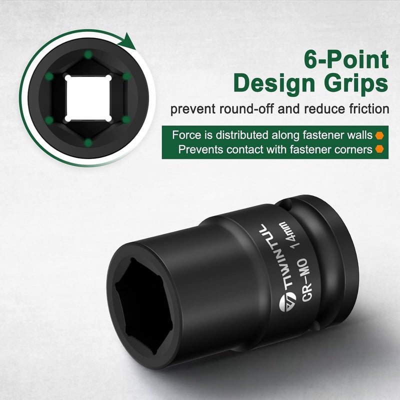 TIWINTUL 14mm Shallow Impact Socket 1/2 Inch Drive, CR-MO Steel Impact Socket, Anti-Rounding 6 Point Design, 1.5” Length, Metric Size, Impact Grade Socket for Automobile and Home Maintenance - Image 3